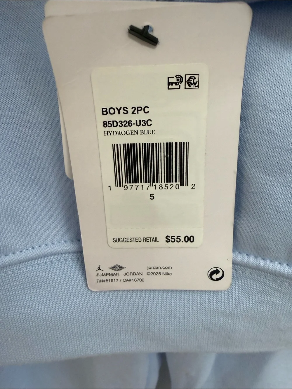 NWT Jordan Kids’ Brooklyn Fleece Hoodie & Joggers Set in Hydrogen Blue, Size 5